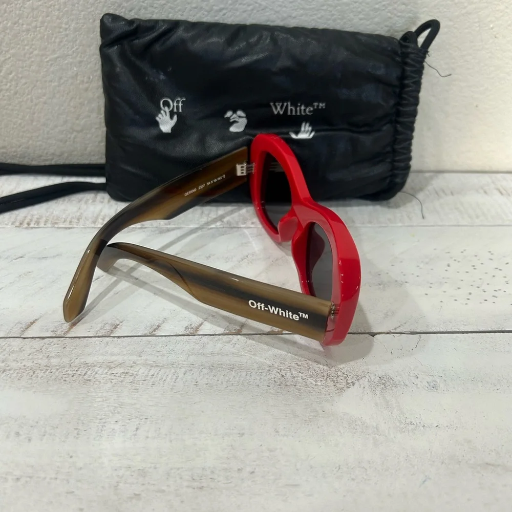 Off-White Red Frame Sunglasses with Dark Lenses